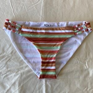 Roxy Striped Bikini Bottoms in White, Brown, Green, Pink, sz-M, New w/o tags,